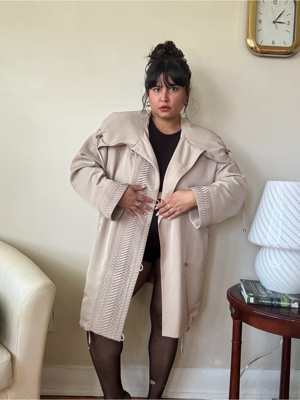 Women's Cream Trench Coat - Oversized Lightweight Jacket